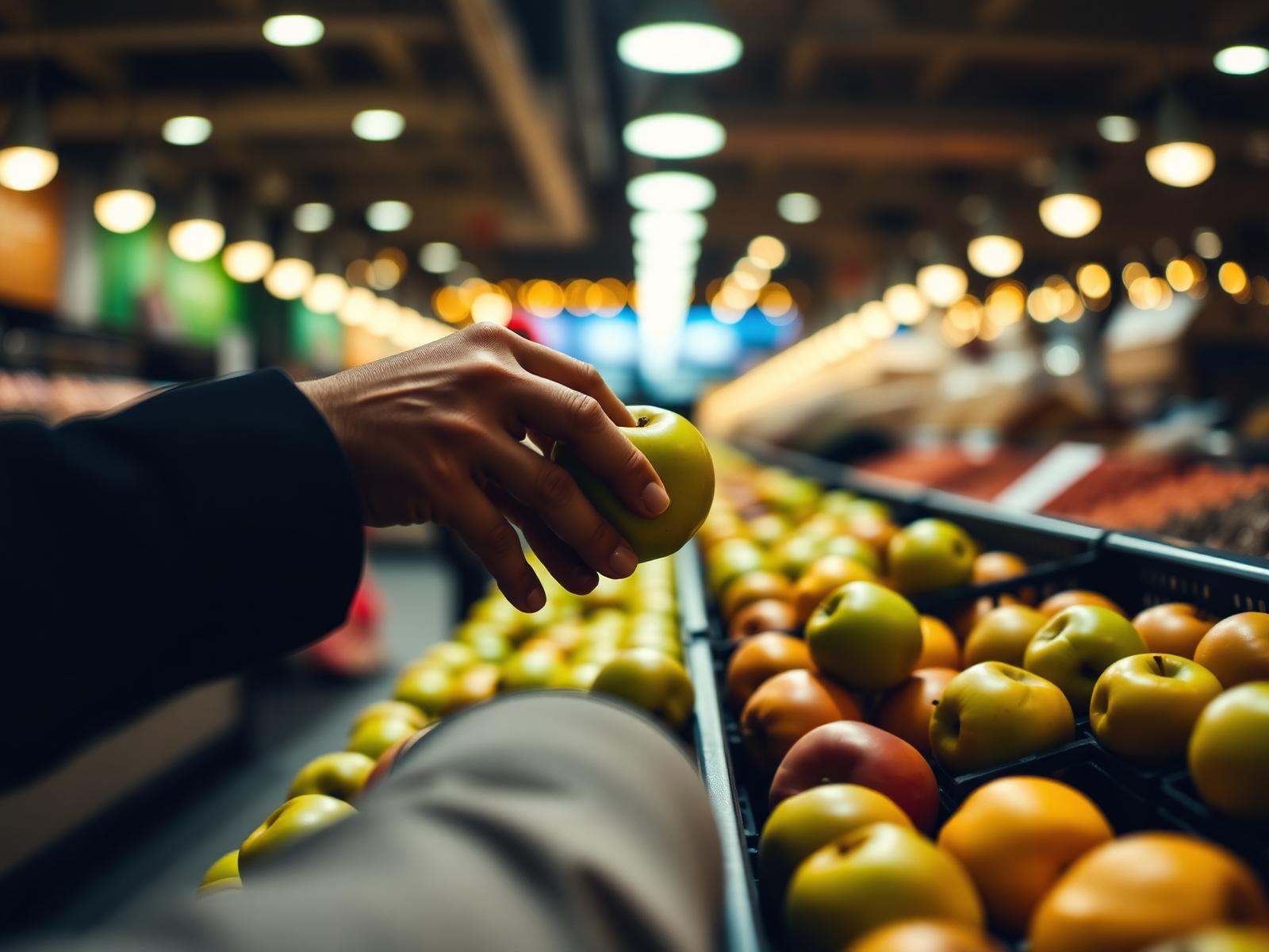 Customer selecting fresh produce at Fruitland